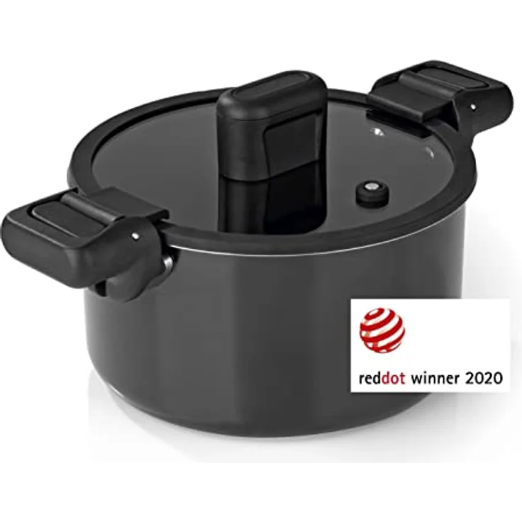 N8WERK Aluguss-Energiespartopf 5,8 L | Wärmeabweisende Griffe, Glasdeckel mit Silikonumrandung | Innen antihaftbeschichtet, außen hitzebeständig | Für alle Herdarten geeignet, auch Induktion – Bild 1