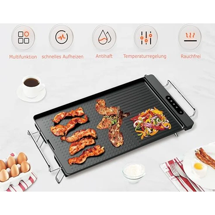 Phönix Germany Tischgrill Elektrogrill, 1300W, Antihaftbeschichtete Grillplatte, Abnehmbares Kabel, Schwarz – Bild 2