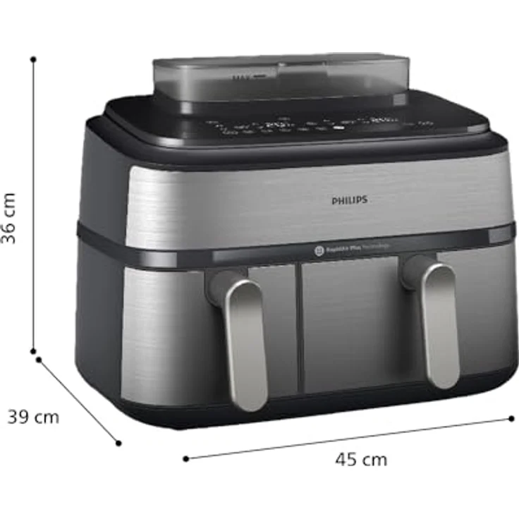 Philips Heißluftfritteuse 5000 Series NA555/00, Dual Basket mit Steam, 9L Kapazität, 2750 W, RapidAir Plus Technologie, Dampfreinigung, HomeID App, Silber – Bild 16