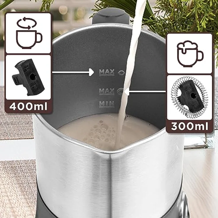 Duronic MF300 Elektrischer Milchaufschäumer, 400 ml Induktions-Milchschäumer mit leiser automatischer Funktion für heißen & kalten Milchschaum aus Edelstahl – Bild 2