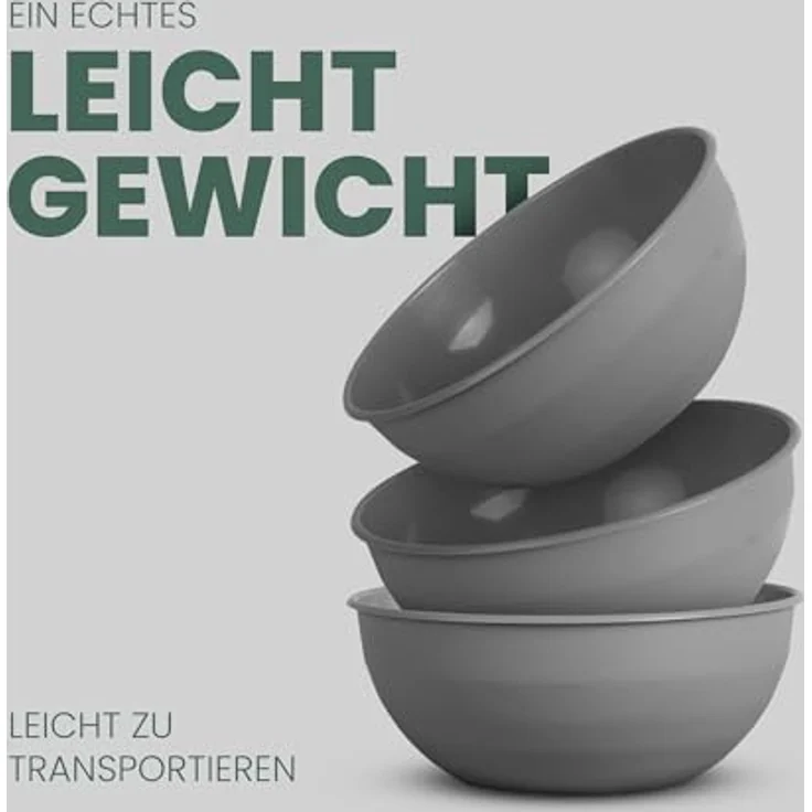 Pro Home 4er Pack Kunststoff Schüssel Plastikschüssel - BPA Frei - Spülmaschinenfest - (Ø25,5cm / Grau) Bruchfester PP - Salatschüssel Rührschüssel Schüssel – Bild 4