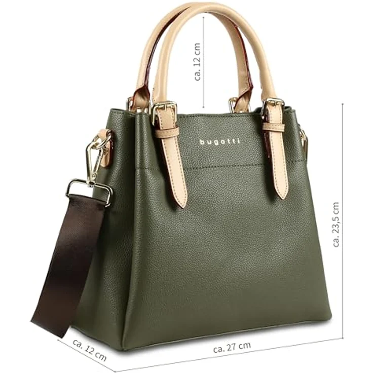 Bugatti Ella, Damen Kurzgrifftasche in Grün, leichte Handtasche mit Schulterriemen und mehreren Fächern – Bild 2