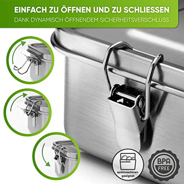 Blockhütte Premium Edelstahl Brotdose 800ml für Kinder mit 3x Fächern und Ersatzdichtung auslaufsicher - Brotzeitdose klein – Bild 5