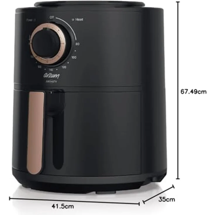 Arzum Heißluftfritteuse Airtasty Heißluftfritteuse Air Fryer Herausnehmbarer Korb Schwarz, 1350 W Leistung, 4 L Volumen – Bild 4