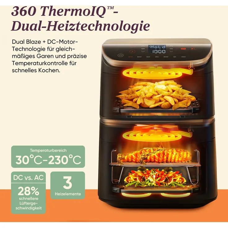 COSORI Turbo Tower Pro Smart 10,8L Heißluftfritteuse – 3-Etagen-Garen, Dual Blaze, 7 Modi, keramikbeschichtet, stapelbar, energieeffizient – Bild 4