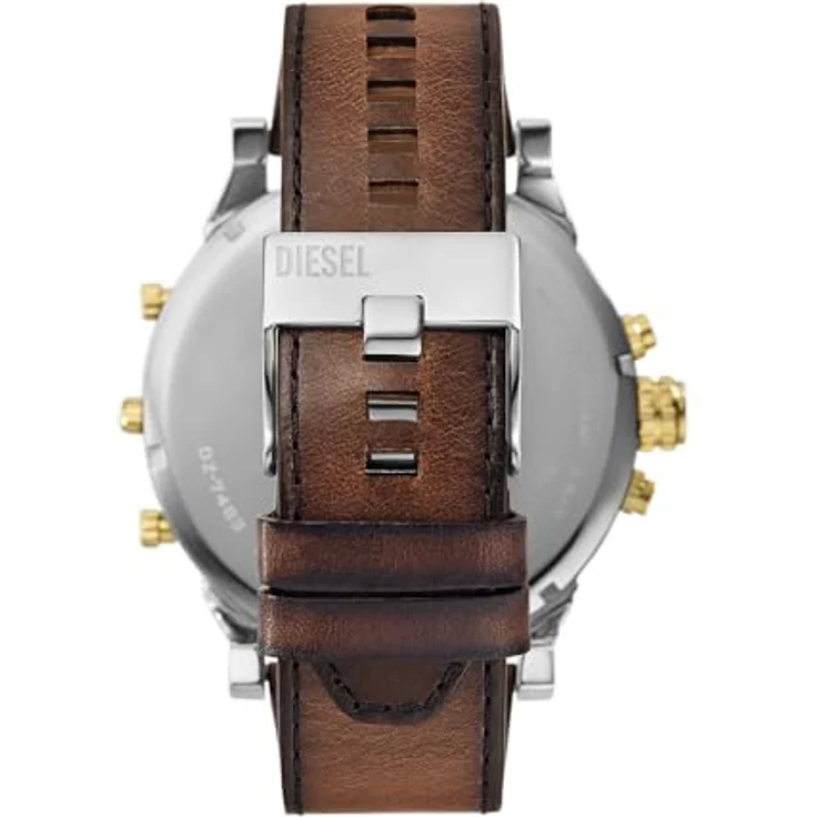 Diesel Watch DZ7483, Chronograph mit silbernem Zifferblatt und braunem Lederarmband – Bild 4