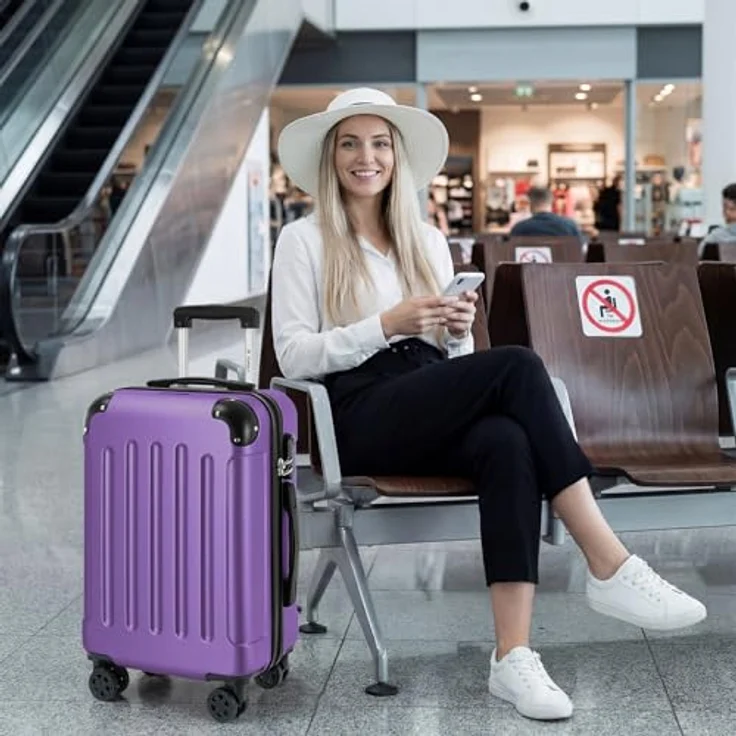 YONSLY Gepäckset Suitcase, Hartschalenreisekoffer mit 360° Lenkrollen, Zahlenschloss, Mehrstufiger Teleskopgriff, Lila (S-M-L-XL-Set) – Bild 2