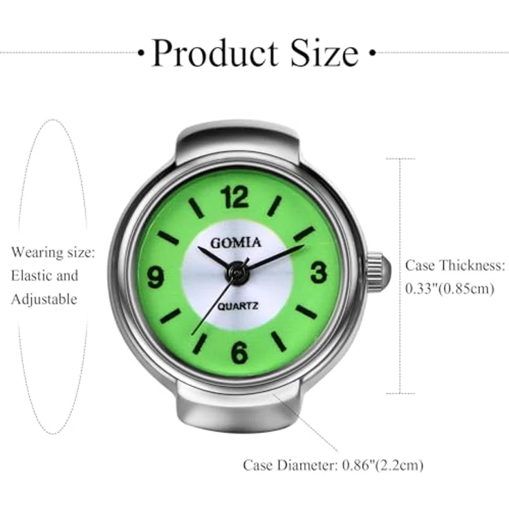 JewelryWe Ringuhr Damen, Elastische Analog Quarz Fingerringuhr mit grünem Zifferblatt und Legierungsband, 10m wasserdicht – Bild 4