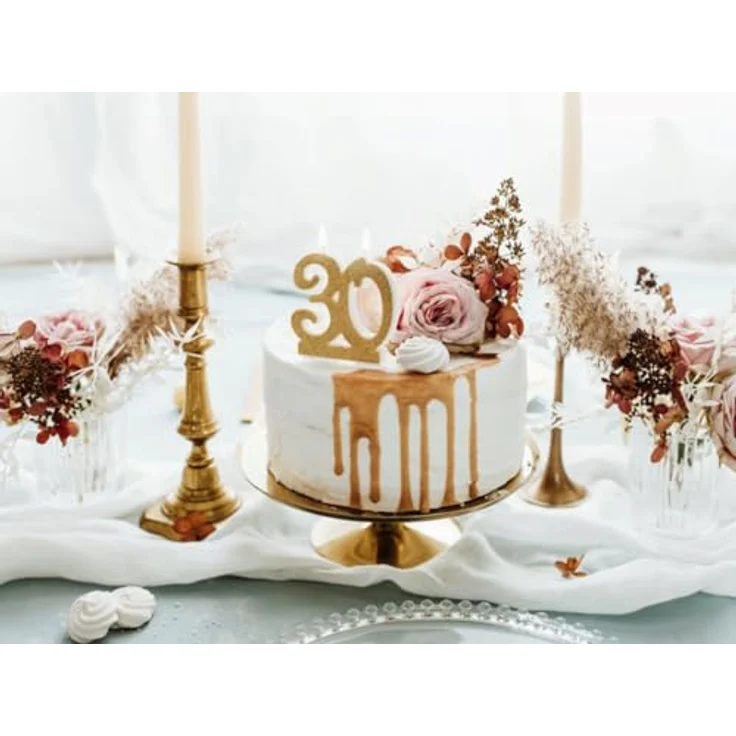 PartyDeco Geburtstagskerze Glitter Gold, Ziffer ''30'', 10 cm - Perfekte Tortendekoration für runde Geburtstagsfeiern – Bild 3