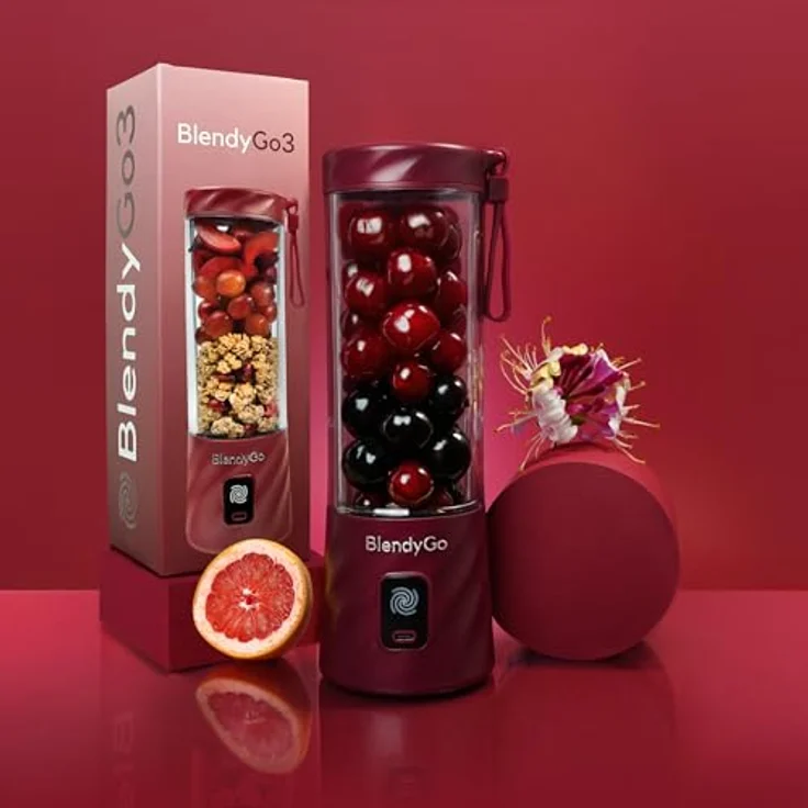 BlendyGo 3 Tragbarer Mixer, 550 ml Smoothie Maker mit PulseMotion & BlendPro, kabellos, zerkleinert Eis und Obst, BPA-frei, Burgunderrot – Bild 2