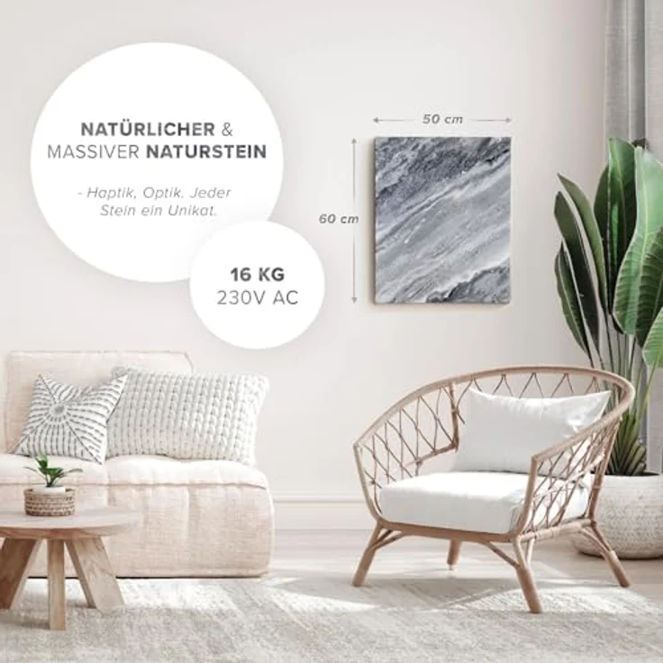 Marwona Naturstein Infrarotheizung mit Digitalthermostat 500 W, energiesparend, 5 Jahre Garantie, Made in Germany, B Ware Qarama – Bild 3