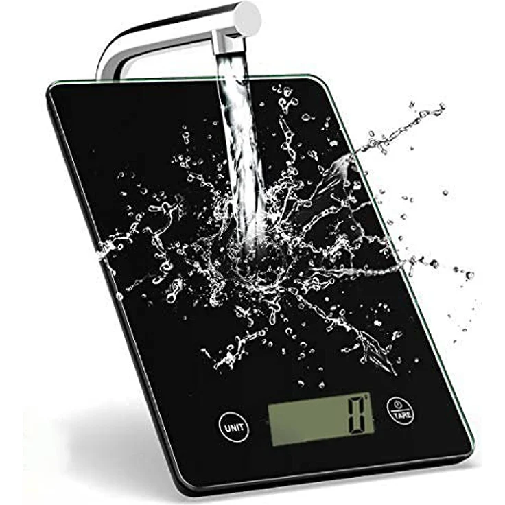 Retoo Digitale Küchenwaage bis zu 5 kg Tragkraft mit 1-g-genau und gehärtetes Glas, Digitalwaage mit Zuwiegefunktion & leicht ablesbarer LCD-Anzeige, Haushaltswaage mit Tara, Schwarz Essenswaage – Bild 2