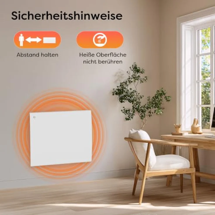 CIARRA CBHT10E, Elektrischer Keramik Heizkörper 1000 W mit PID-Thermostat für 10-15 m², IP24 spritzwassergeschützt – Bild 3
