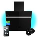 Dunstabzugshaube 60 cm | Wandhaube | kopffrei | schwarz | Glas | Abluft | Umluft | Schräghaube | WiFi Smart App | RGBW-LED-Beleuchtung | Touch Bedienung | ALPINA609HC