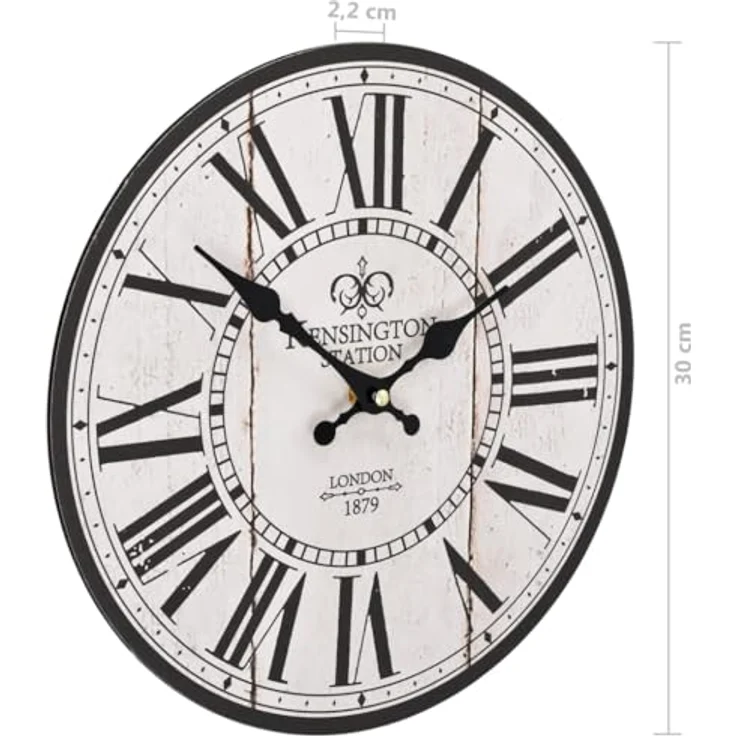 vidaXL Wanduhr Vintage Wanduhr London 30 cm, Nostalgischer Retro-Stil, Farbe: Weiß und Schwarz – Bild 7