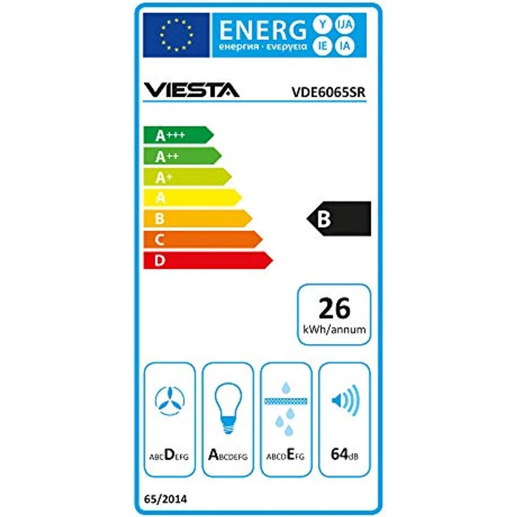 VIESTA® Dunstabzugshaube VDE6065SR, 60 cm Flachschirmhaube aus Edelstahl, ausziehbar, Abluft/Umluft, 333,8 m³/h, 59–64 dB – Bild 6