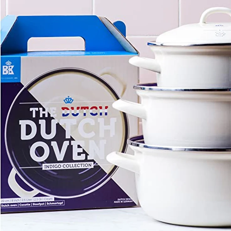 BK Indigo Holländisches Erbe Runde Deutsche Emaillierte Kasserolle mit Deckel mit PFAS-Freier Keramischer Antihaftbeschichtung, 24 cm/4,2 Liter, Induktion, Spülmaschinenfest, Backofenfest, Crème – Bild 2