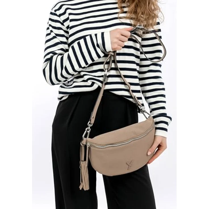 Suri Frey SFY Romy, Handtasche Umhängetasche in Lasercut-Optik, Beige, mit verstellbarem Umhängeriemen und Reißverschluss – Bild 4