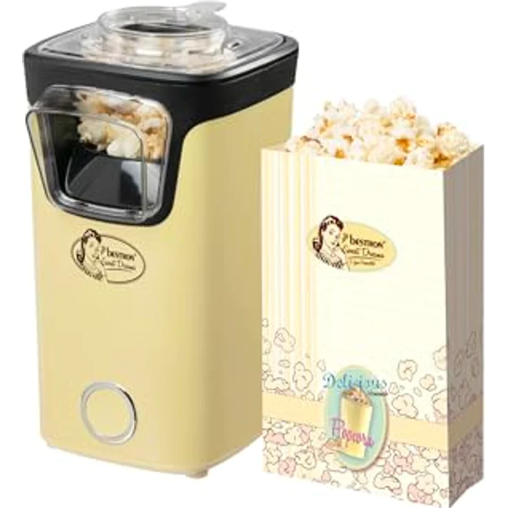 Bestron Popcornmaschine APC200V, Gelb, transparente Abdeckung, kein Öl erforderlich, 1100 W – Bild 1