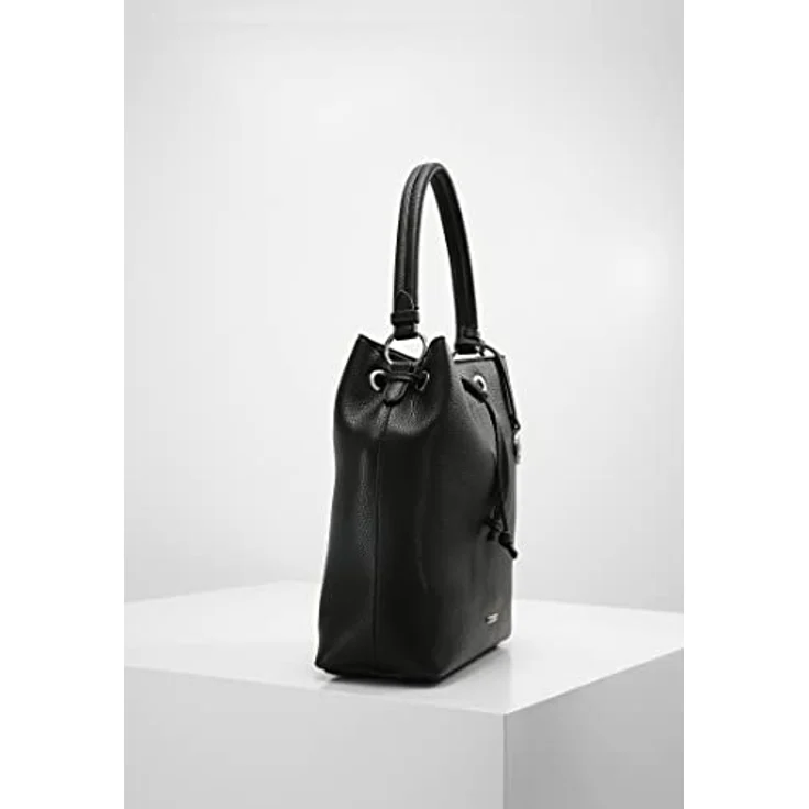 L.Credi Ebony Beuteltasche, Handtasche aus genarbtem Kunstleder mit Zugband-Reißverschluss, Schwarz, 28 cm – Bild 7
