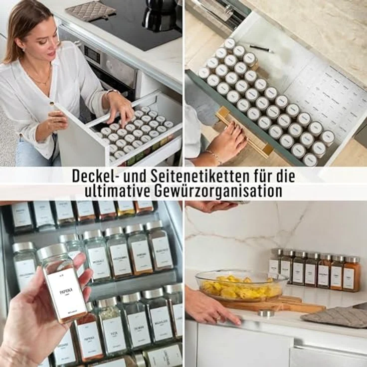 Deco haus® Gewürzgläser eckig, 36er Set aus Glas mit luftdichtem Edelstahlverschluss, inkl. Etiketten & Streueinsatz, lebensmittelecht, vielseitig einsetzbar – Bild 4