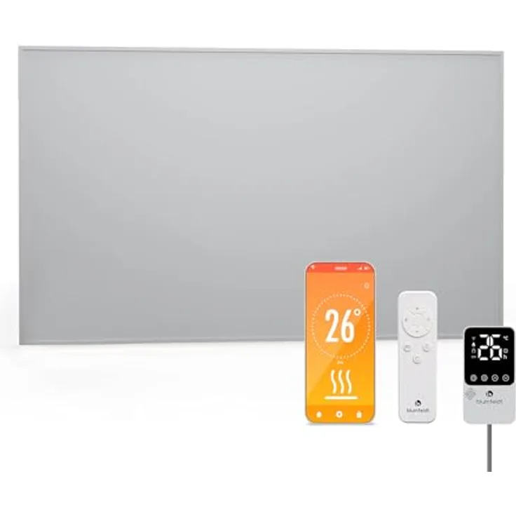 blumfeldt Infrarot Wandheizung 600W – Wandmontage, IP44 Spritzwasserschutz, Externer Thermostat, App Steuerung, 95% Energieeffizienz, Für 10-15 m², Aluminium, Überhitzungsschutz, Badezimmer