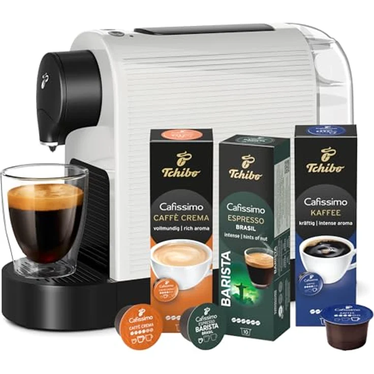 Tchibo Cafissimo „Pure plus“ Kaffeemaschine Kapselmaschine inkl. 30 Kapseln für Caffè Crema, Espresso und Kaffee, 0,8l, 1250 Watt, Weiß – Bild 2