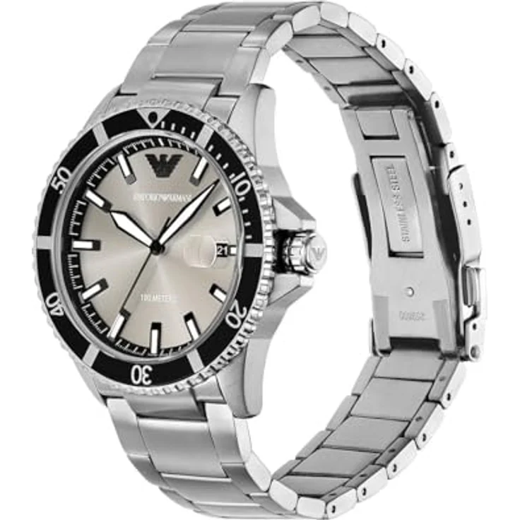 Emporio Armani Herren Analog Quarz Uhr AR11683, Edelstahl Armband, graues Zifferblatt, 42-mm-Gehäuse, wasserdicht bis 100 m – Bild 4