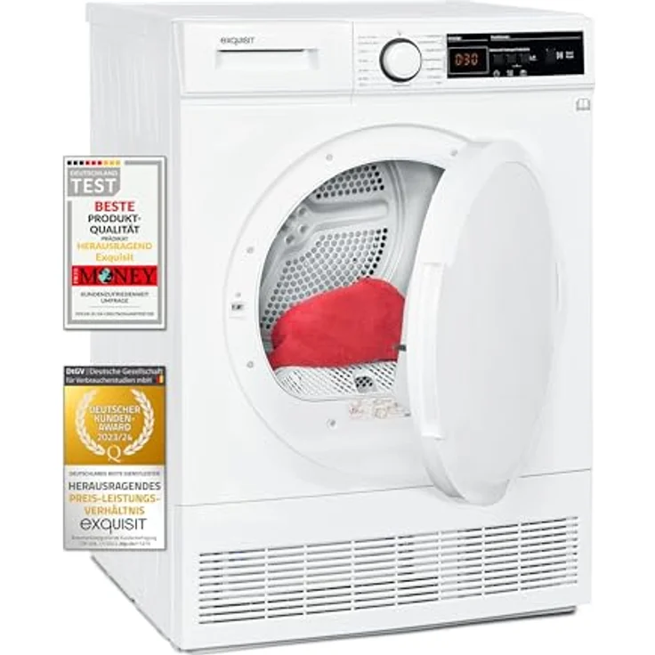 Exquisit Kondensationstrockner TK5810-060 weiss | 8 kg Fassungsvermögen | Energieeffizienzklasse B | Kindersicherung | Auto Abschaltung – Bild 1