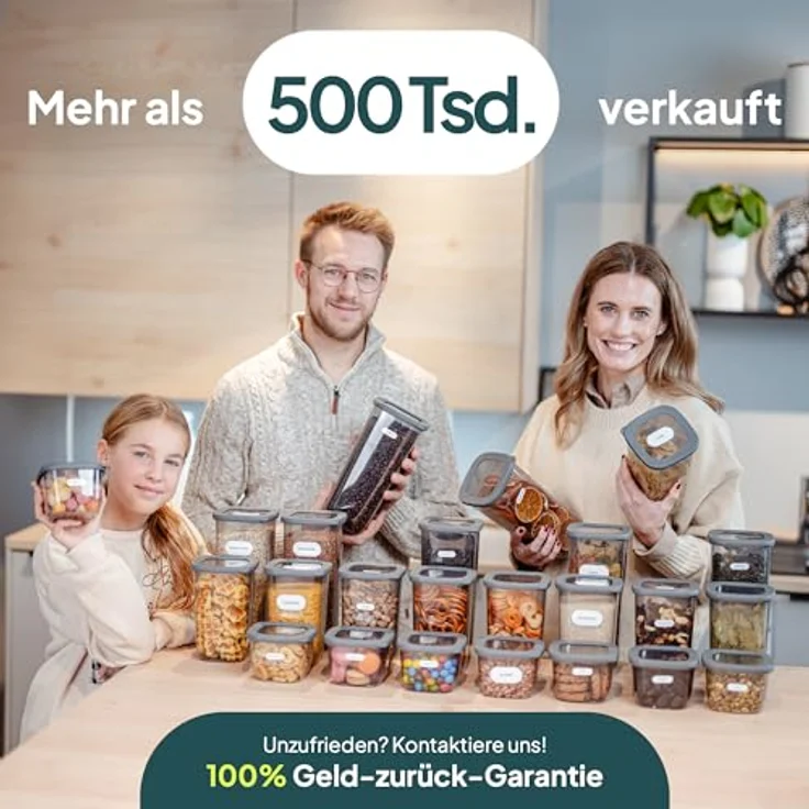 UANDU Vorratsdosen Klein mit Deckel Luftdicht Set, BPA frei, Aufbewahrungsbox, Küchenorganizer, Vorratsbehälter Mehl Aufbewahrung Küche - 12x550ml-Grau – Bild 6