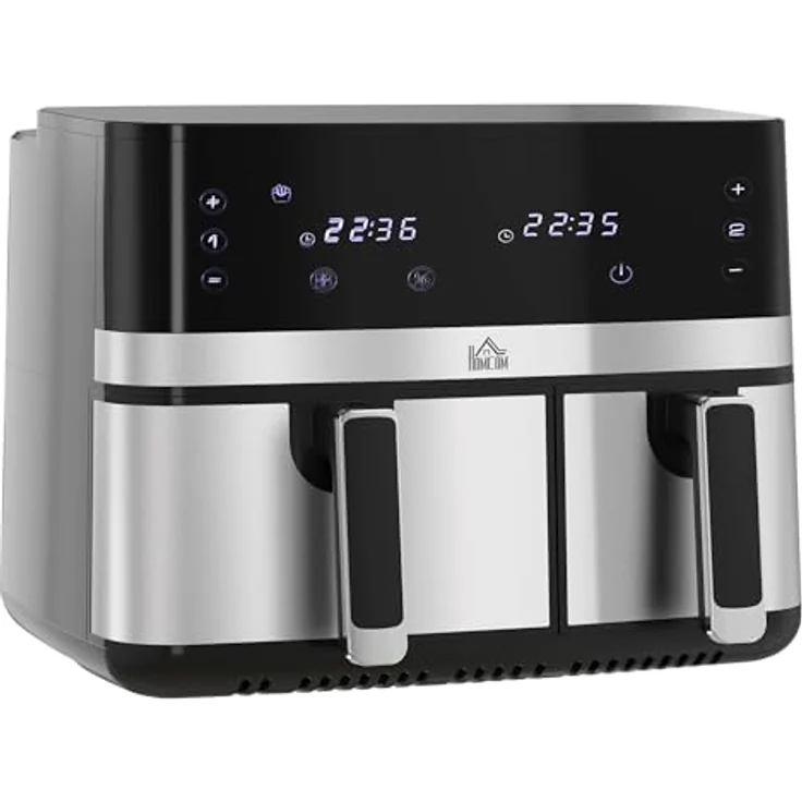 HOMCOM Heißluftfritteuse 8,5L, Doppelkammer, 8 in 1 Rezeptur, Touchscreen, Smart und Timer-Funktion, ohne Öl, Schwarz – Bild 1