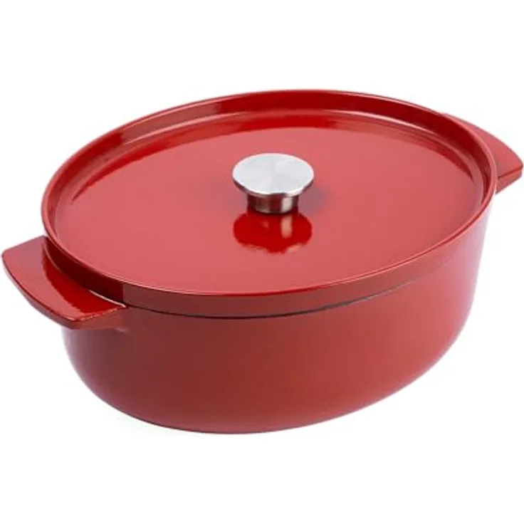 KitchenAid Cast Iron 30cm/5,6L Ovaler Kasserolle mit Deckel, PFAS-freie Emaille, Induktion, Ergonomischer Griff,Ofenfest bis 260°C, Empire Red