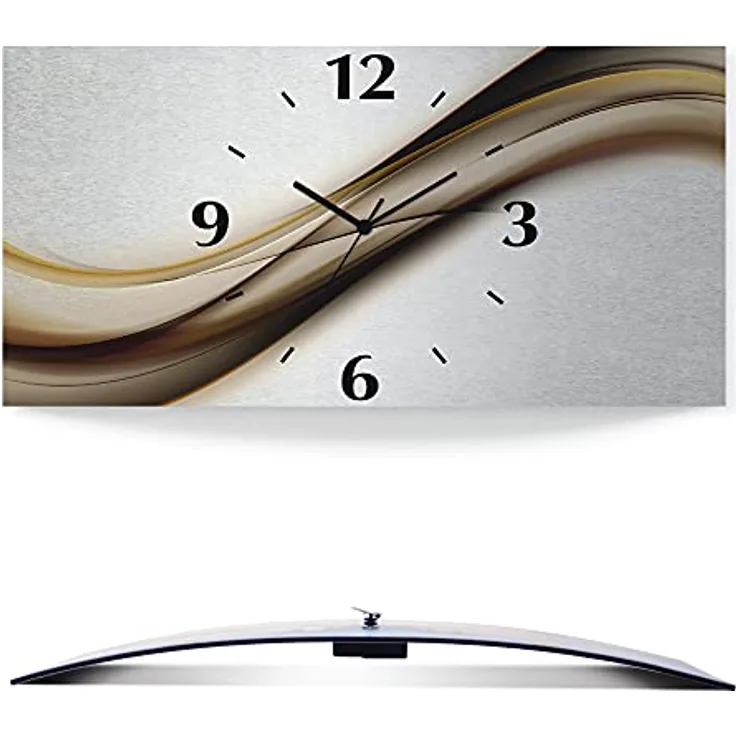 ARTLAND Wanduhr ohne Tickgeräusche Alu Funkuhr 50x25 cm Eckig Lautlos 3D Design Welle Abstrakt Modern Ausgefallen T9LH