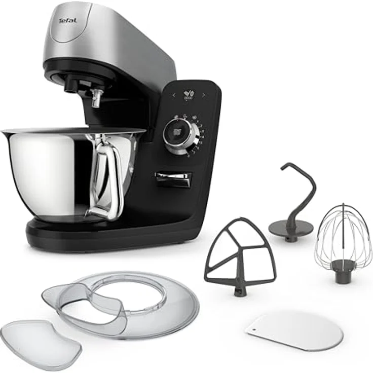 Tefal Coach Küchenmaschine, 1200 W, 8 Auto-Programme, inkl. Back-Zubehör und App, personalisiertes Erlebnis, planetarisches Rührsystem, Schwarz/Silber – Bild 1