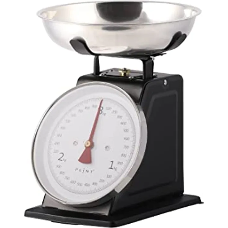 Plint New 3KG Traditional Weighing Kitchen Scale With Stainless Steel Bowl, Retro Scales Mechanical Vintage, Retro Food Scales with Large Metal Bowl (Black)