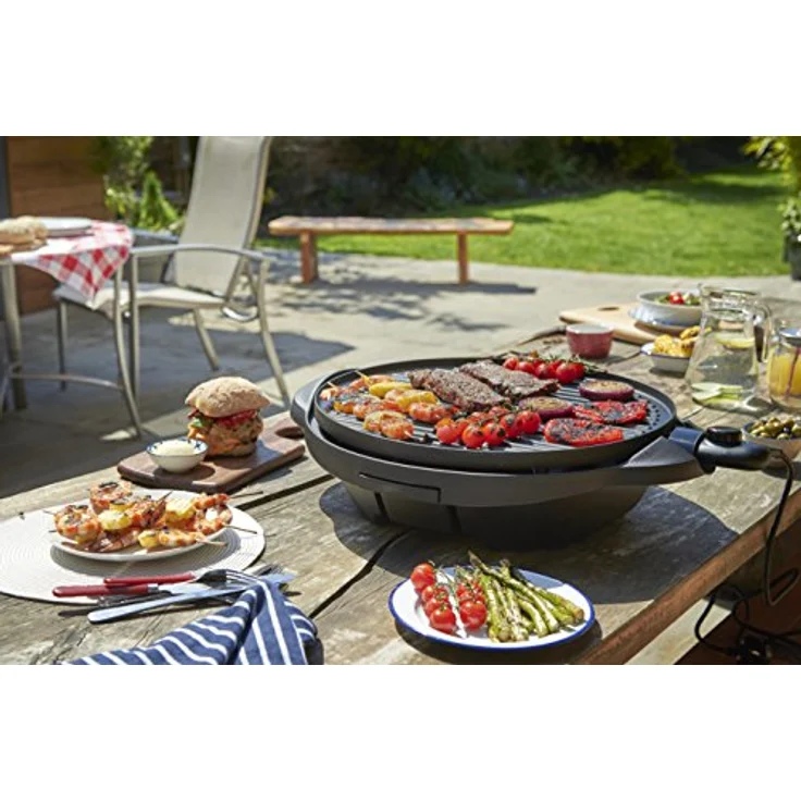 George Foreman 22460-56 Stand- & Tischgrill 2-in-1, Universal-Grill für Innen- und Außennutzung, Ø 44,5cm, außenliegendes Thermometer, 2400 Watt, schwarz – Bild 6