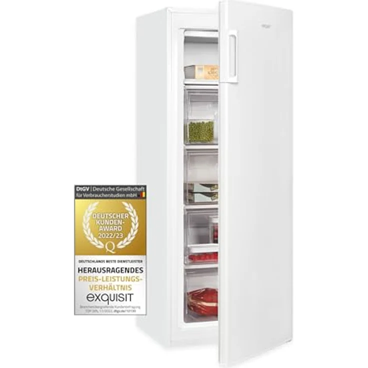 Exquisit Gefrierschrank GS5230-H-040D weiss | Tiefkühlschrank Groß 168 L Volumen | 4* Gefrieren | Türanschlag wechselbar | Gefrierschrank Gross 55cm Breite – Bild 1