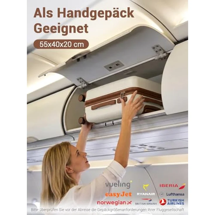Shavont Handgepäck Koffer M, 55x40x20 cm, Hartschalenkoffer aus leichtem ABS mit 4 leisen 360° Doppelrollen und integriertem Schloss, cremefarben – Bild 3