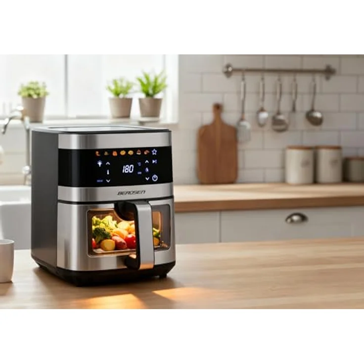 Berdsen Heißluftfritteuse XXL 9,1L - Airfryer mit Sichtfenster, Touchscreen, 1700W, 7 Programme, spülmaschinengeeignet – Bild 4