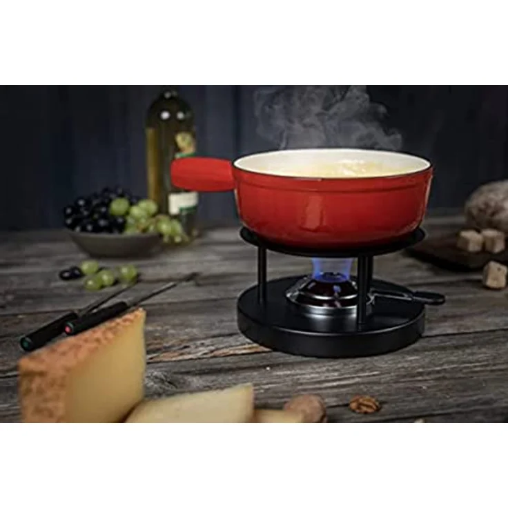 KUHN RIKON 32056 Fondue Käsefondue Caquelon Eisenguss, Gusseisen, Induktion, liert, 24cm rot – Bild 5