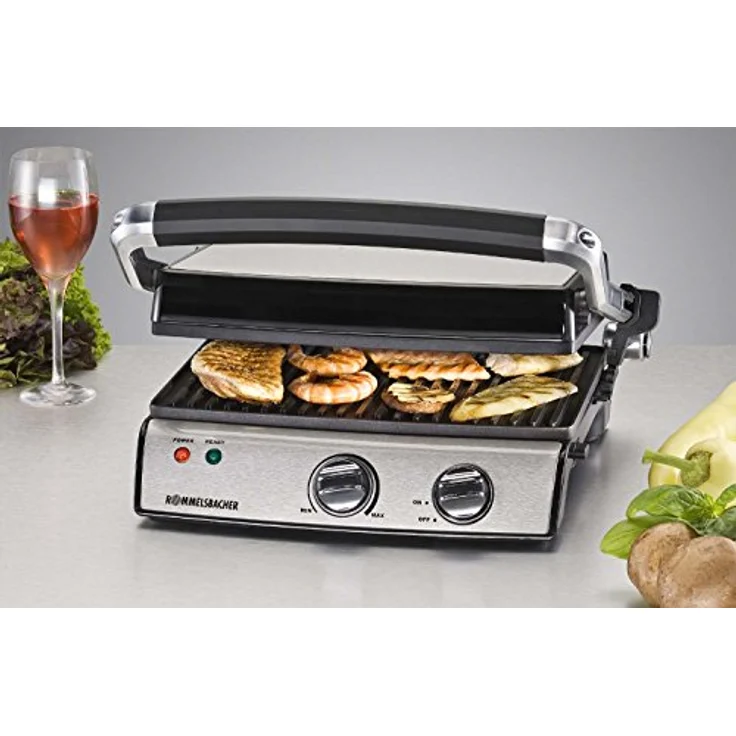 ROMMELSBACHER Kontaktgrill KG 2020 - variable Anwendungsmöglichkeiten, stufenlos regelbar, 5-fache Höhenverstellung, 2-Lagen Antihaftbeschichtung, Grillplatten herausnehmbar, Fettablauf, 2000 Watt – Bild 2