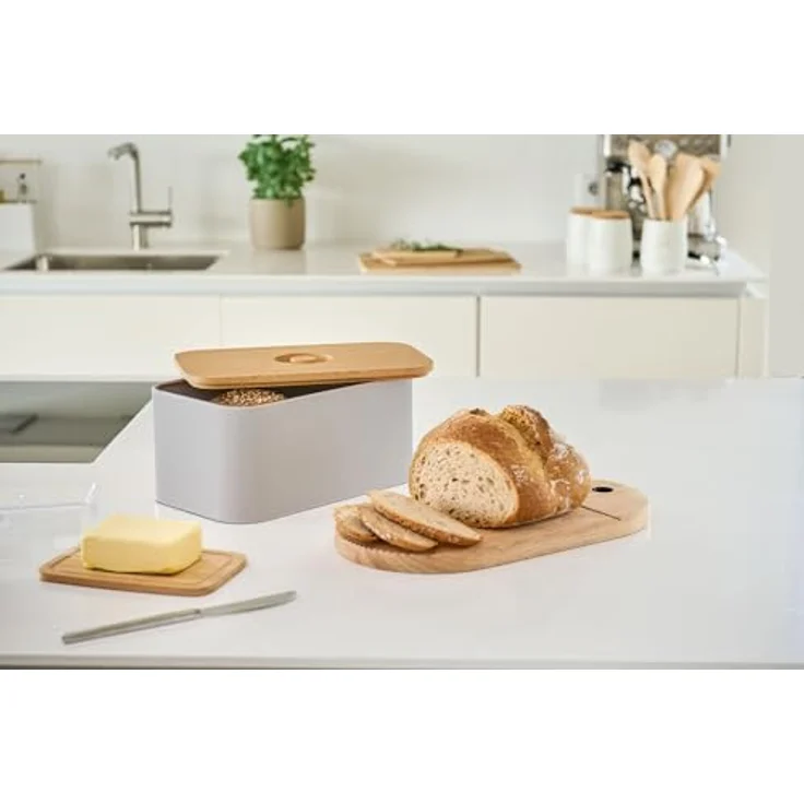 Zeller Present Brotkasten m. Bambusdeckel, Metall, beige, Brotaufbewahrung, Beige – Bild 4