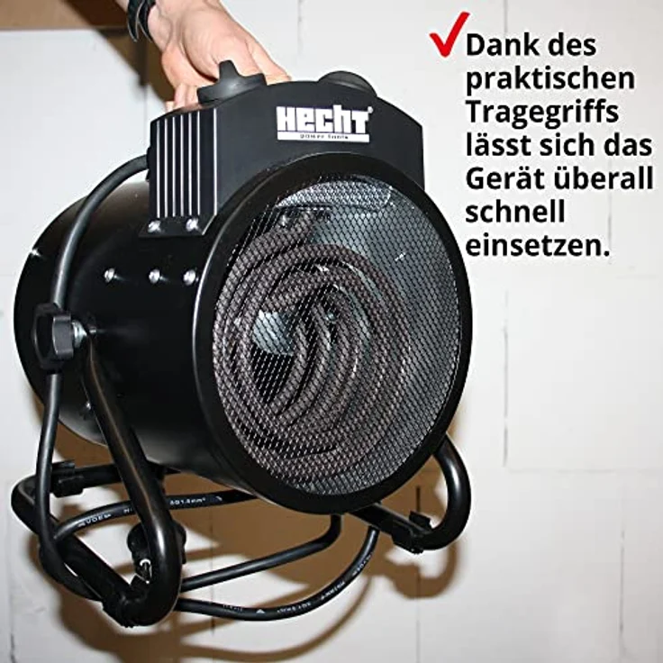 HECHT Heizlüfter 3000 Watt, mobile Elektro-Heizung mit 3 Leistungsstufen, Thermostat und Überhitzungsschutz für Baustellen, Garagen und Wohnräume – Bild 4