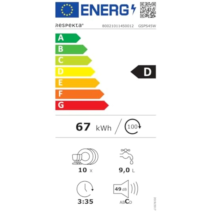 Respekta Geschirrspüler Bena, freistehend oder unterbaufähig, 45 cm, weiß, 10 Maßgedecke, Eco-Modus, automatische Türöffnung, halbe Beladung – Bild 8