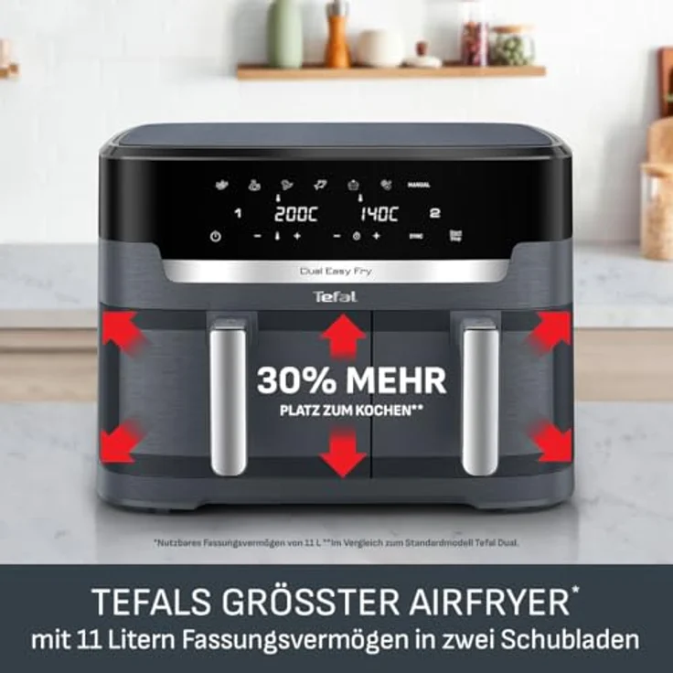 Tefal Dual Easy Fry XXL, Heißluftfritteuse mit 11 L, zwei Kammern, 7 Programme, Extra-Crisp-Technologie, spülmaschinenfest – Bild 3