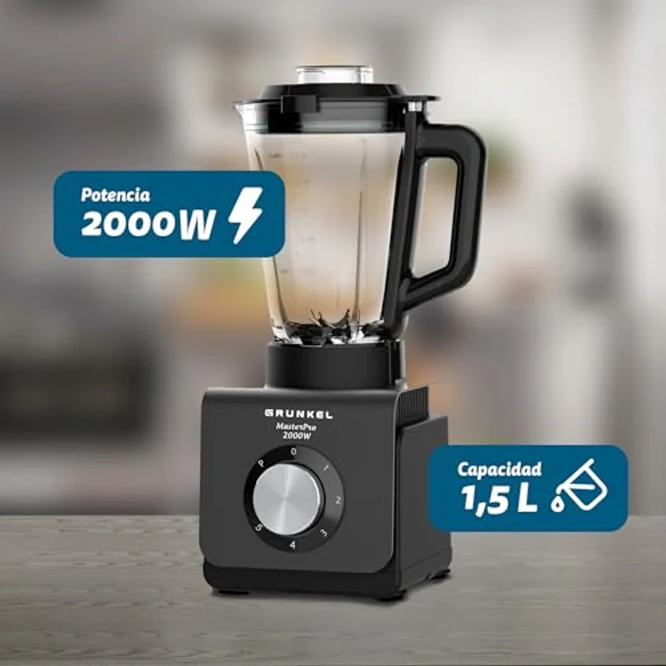 Grunkel BAT-2000 MASTERPRO, Großer Familien-Standmixer mit 2000 W Leistung, 1,5 L Glasbecher, 5 Geschwindigkeitsstufen und Turbo-Funktion – Bild 3