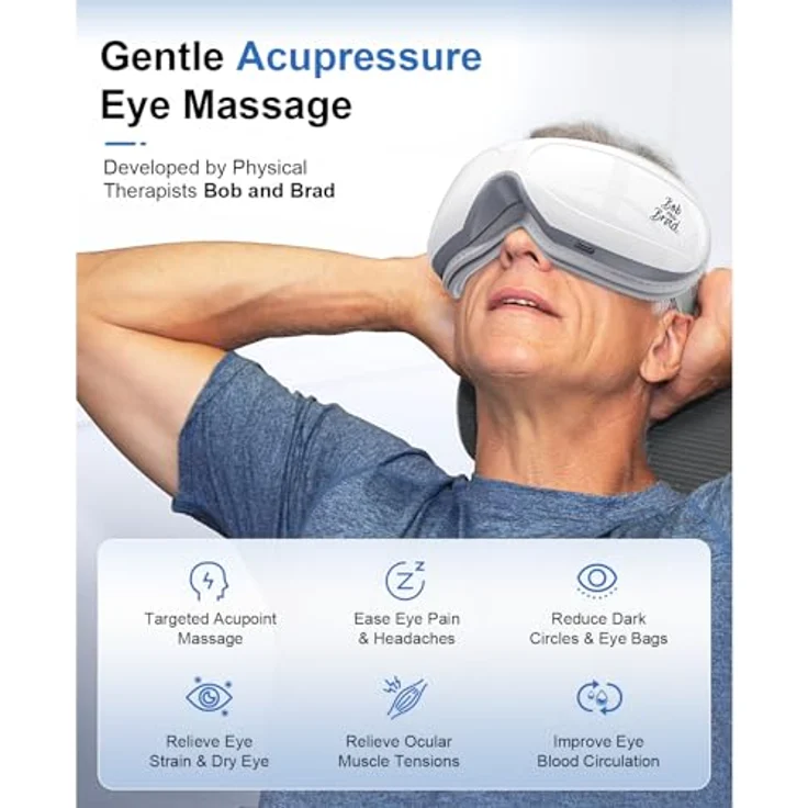 BOB AND BRAD EyeOasis 2 Plus Augenmassagegerät mit Wärme, Kompression und Musik, elektrische Massagebrille in elegantem Design, schwarz – Bild 2