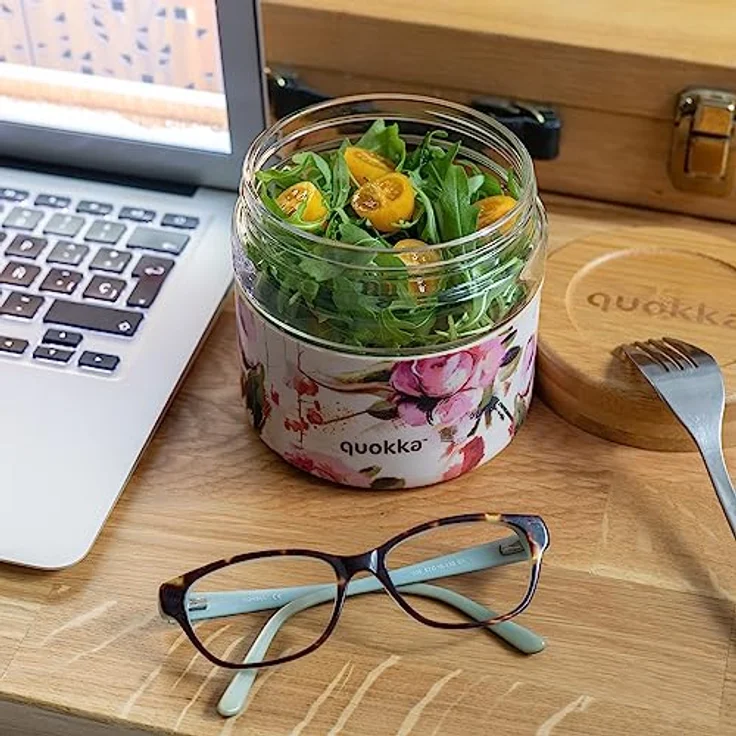Quokka Deli Glas Foodbehälter, Auslaufsichere Lunchbox mit Bambusdeckel, 500 ml und 820 ml, Mehrfarbig – Bild 2