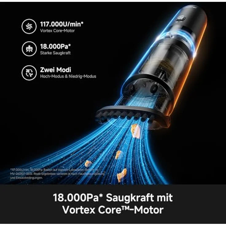 Mova Akku-Handstaubsauger H10, 120 W, beutellos, mit bürstenlosem Vortex Core™-Motor, 3‑in‑1 Zubehör und Sicherheitsfunktionen – Bild 3