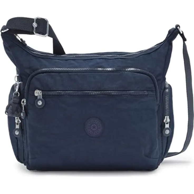 Kipling Gabbie Umhängetasche, Damen-Handtasche aus Polyamid mit Reißverschlussfach und Steckfächern, 35,5 cm, Blau